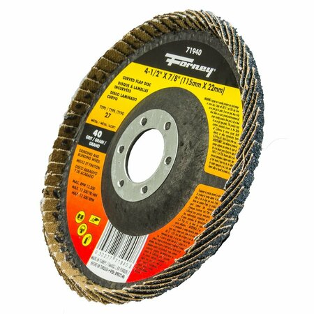 Forney Curved Edge Flap Disc, 4-1/2 in x 7/8 in, 40 Grit 71940